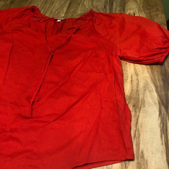 Knox Rose Orange Red Lightweight Cotton Short Sleeve Front Tie Tassels Shirt XXL - Picture 2 of 8